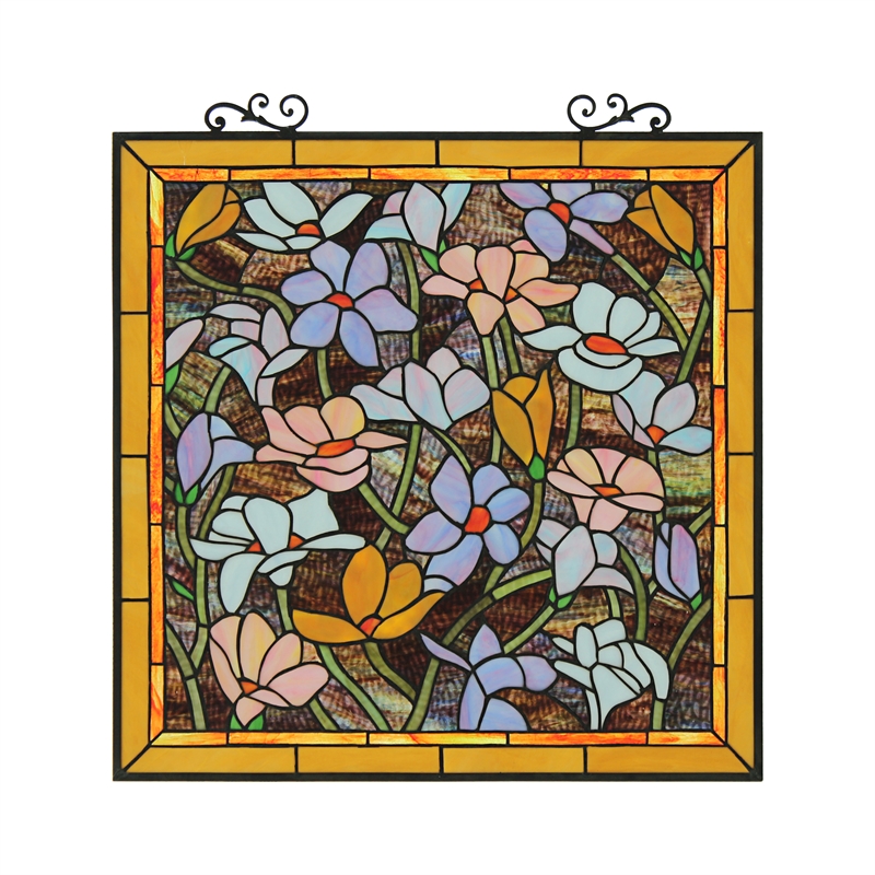 Chloe Lighting Autumn Floral Square Glass Window Panel in Multi-Color