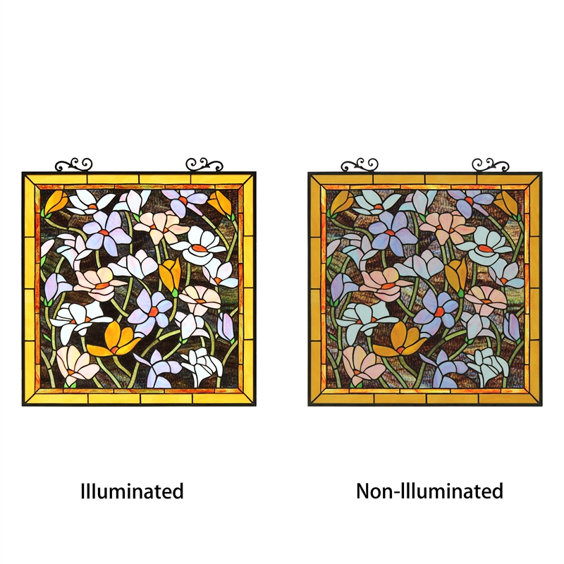 Chloe Lighting Autumn Floral Square Glass Window Panel in Multi-Color
