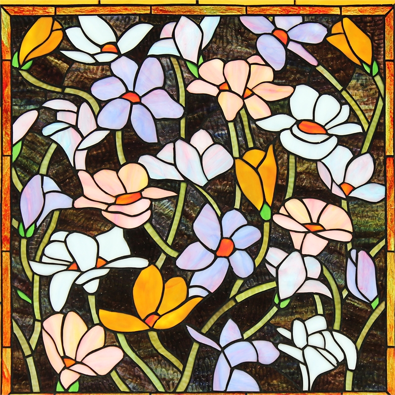 Chloe Lighting Autumn Floral Square Glass Window Panel in Multi-Color