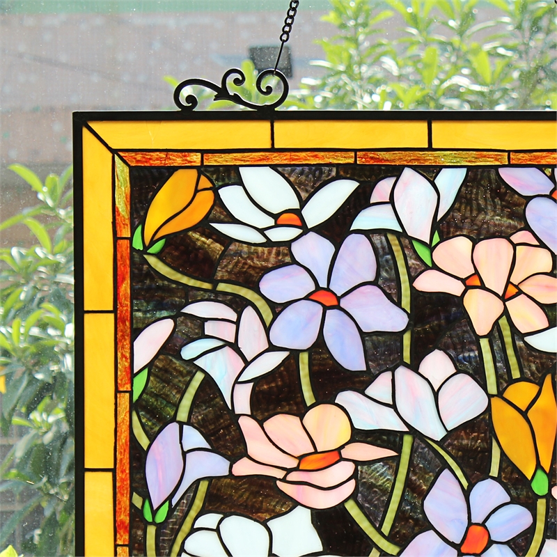 Chloe Lighting Autumn Floral Square Glass Window Panel in Multi-Color