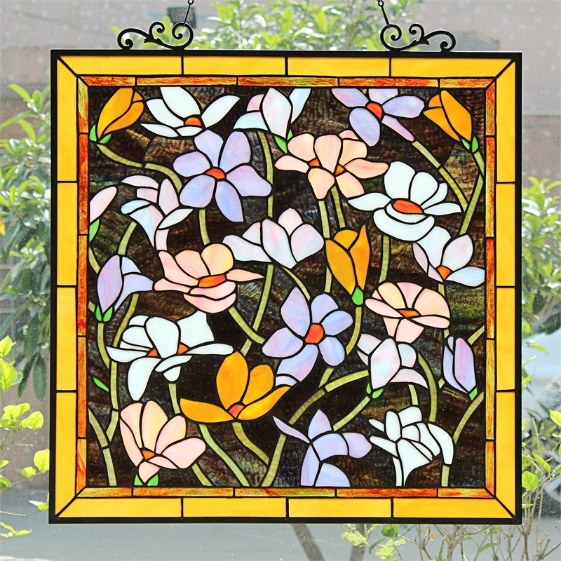 Chloe Lighting Autumn Floral Square Glass Window Panel in Multi-Color