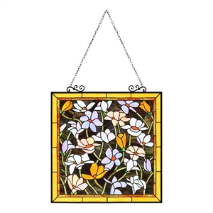 Chloe Lighting Autumn Floral Square Glass Window Panel in Multi-Color