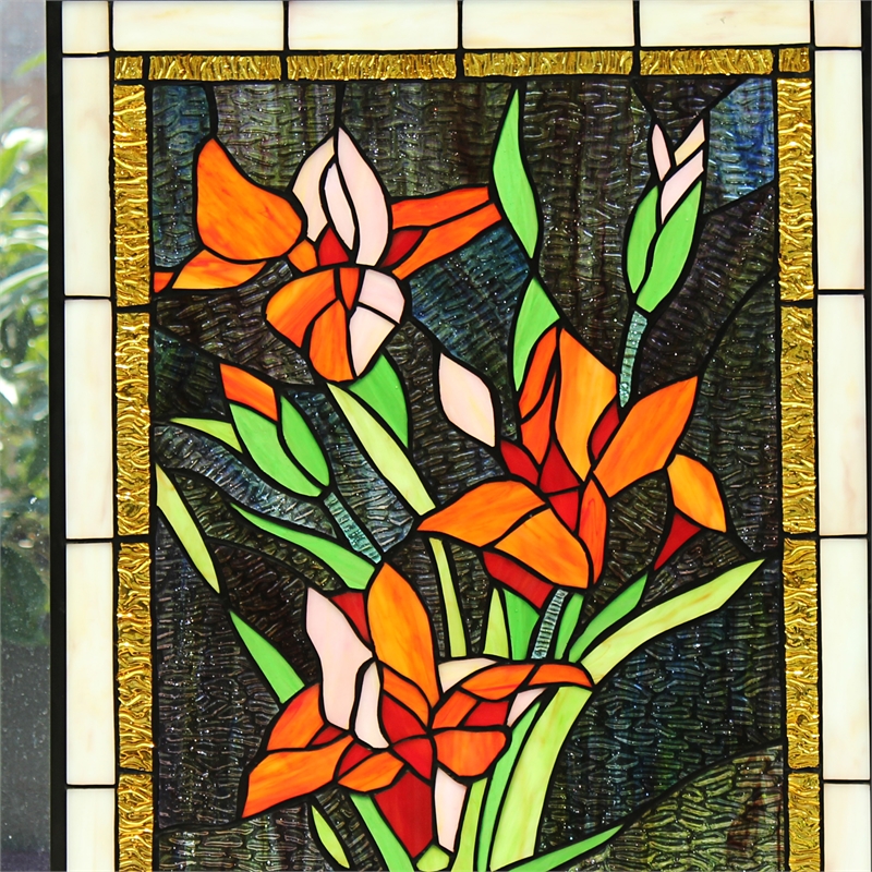 Chloe Lighting Orange Lily Floral Glass Verical Window Panel in Multi-Color