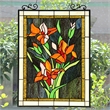 Chloe Lighting Orange Lily Floral Glass Verical Window Panel in Multi-Color