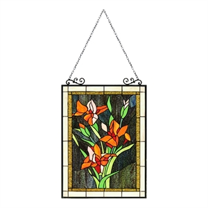 Chloe Lighting Orange Lily Floral Glass Verical Window Panel in Multi-Color