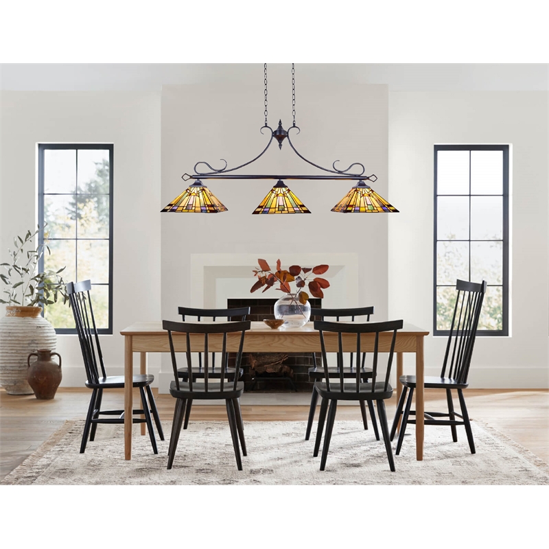 Chloe Lighting Kinsey Mission 3-Light Glass Island Pendant in Blackish Bronze