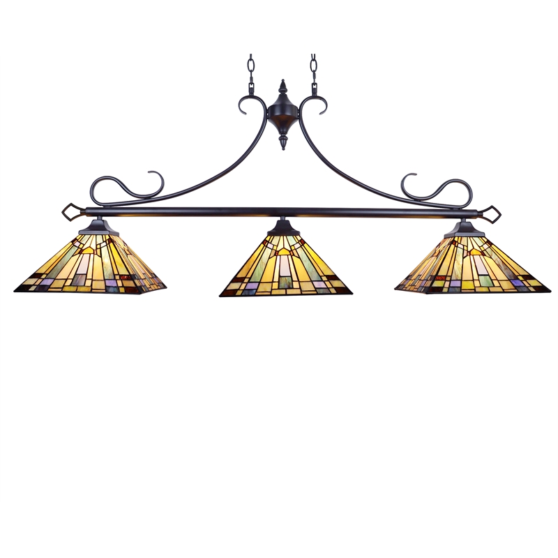 Chloe Lighting Kinsey Mission 3-Light Glass Island Pendant in Blackish Bronze