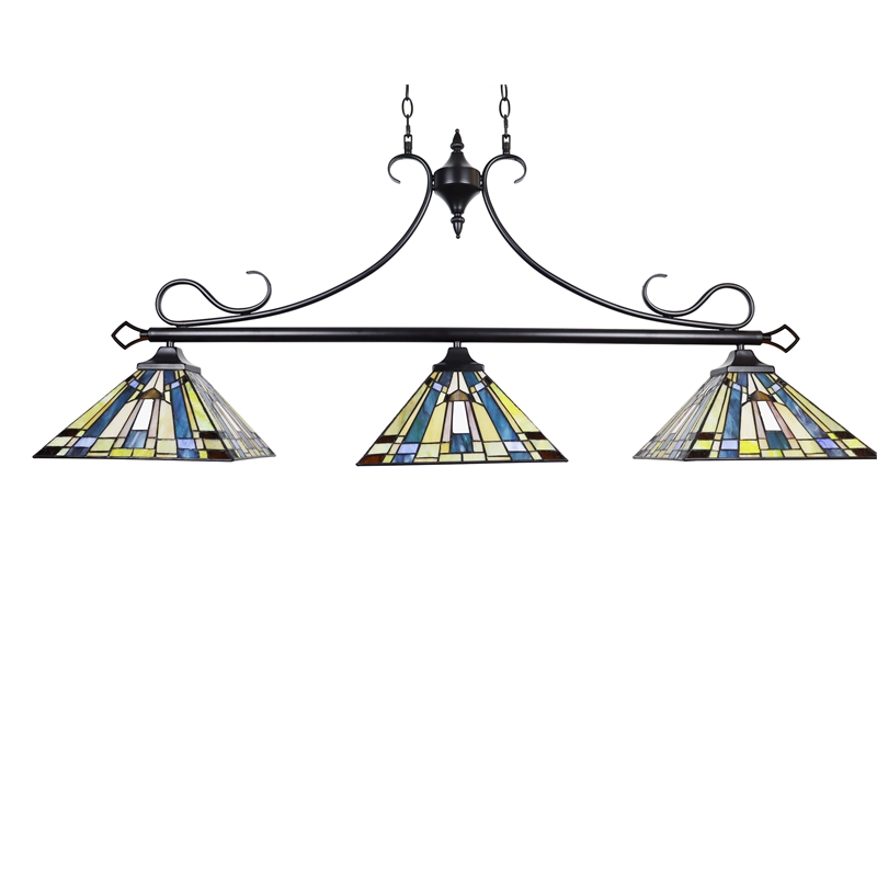 Chloe Lighting Kinsey Mission 3-Light Glass Island Pendant in Blackish Bronze
