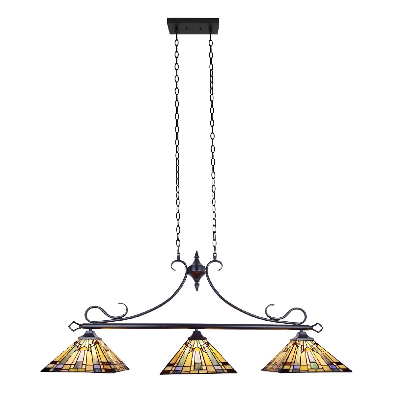 Chloe Lighting Kinsey Mission 3-Light Glass Island Pendant in Blackish Bronze