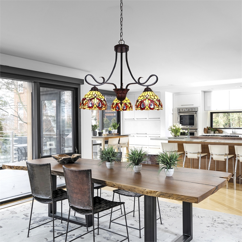Chloe Lighting Serenity Victorian 3-Light Glass Mini Chandelier in Dark Bronze