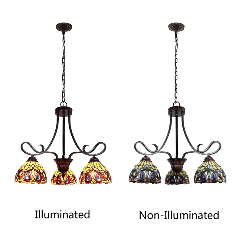 Chloe Lighting Serenity Victorian 3-Light Glass Mini Chandelier in Dark Bronze
