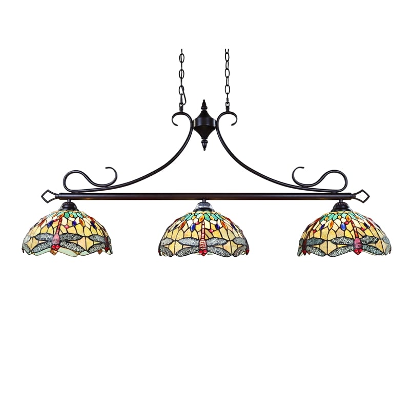 Chloe Lighting Empress Dragonfly 3-Light Glass Island Pendant in Multi-Color