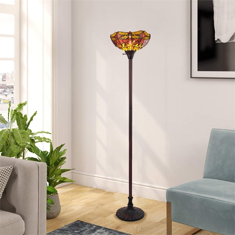 Chloe Lighting Empress Dragonfly 1-Light Metal Torchiere Lamp in Dark Bronze