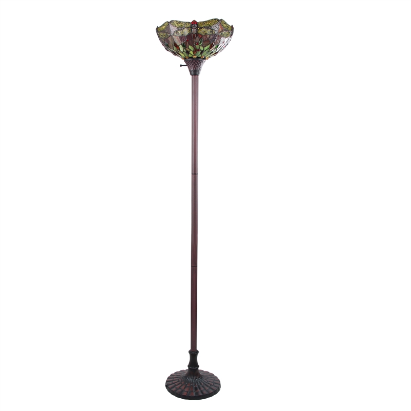 Chloe Lighting Empress Dragonfly 1-Light Metal Torchiere Lamp in Dark Bronze