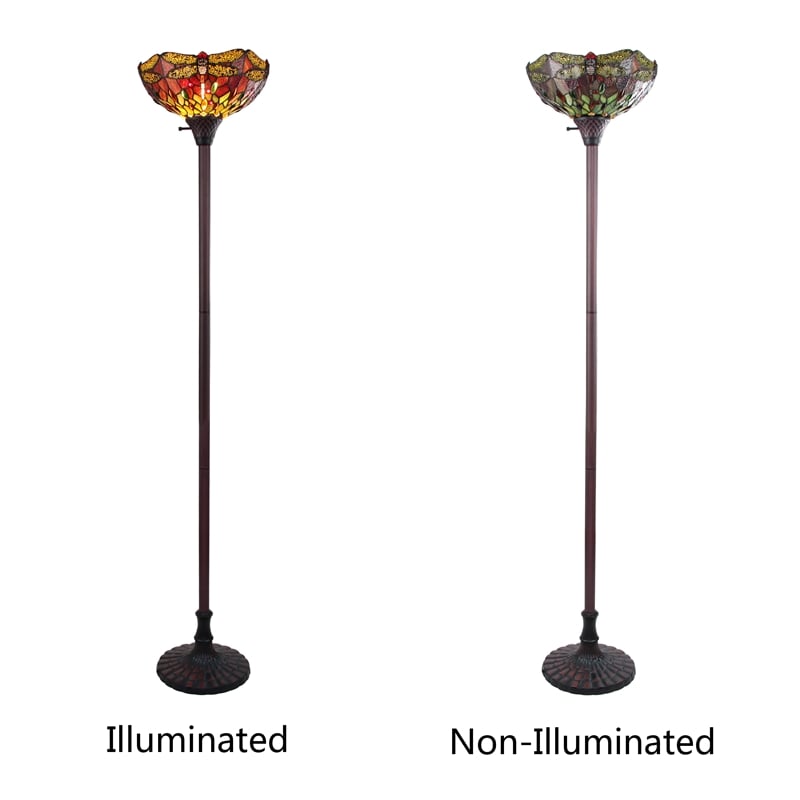 Chloe Lighting Empress Dragonfly 1-Light Metal Torchiere Lamp in Dark Bronze