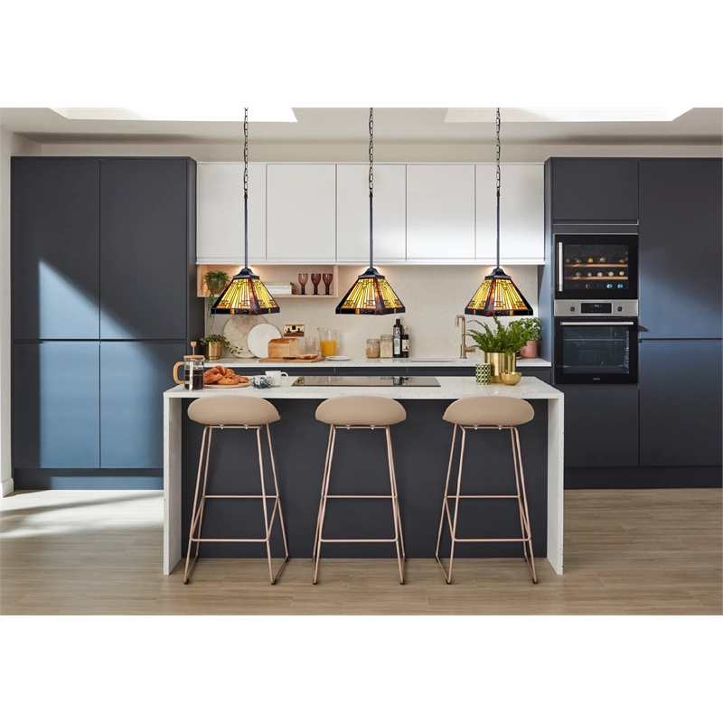 Chloe Lighting Innes Mission 1-Light Glass Mini Pendant in Blackish Bronze