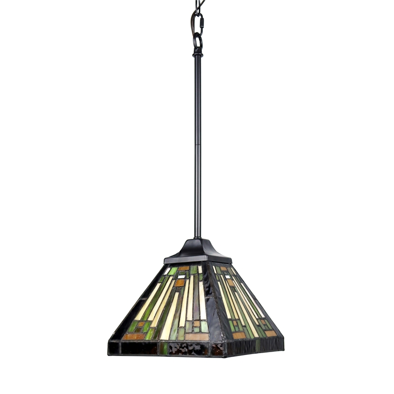 Chloe Lighting Innes Mission 1-Light Glass Mini Pendant in Blackish Bronze