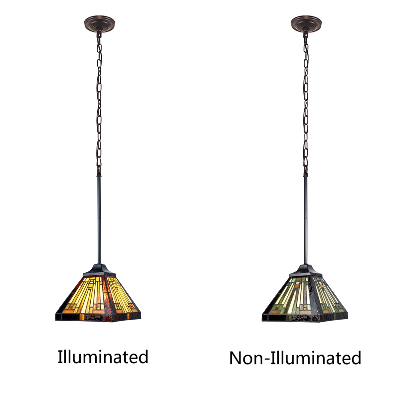 Chloe Lighting Innes Mission 1-Light Glass Mini Pendant in Blackish Bronze