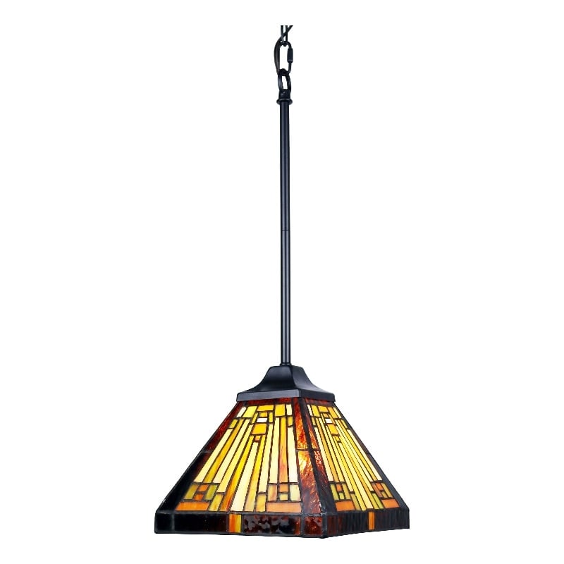 Chloe Lighting Innes Mission 1-Light Glass Mini Pendant in Blackish Bronze
