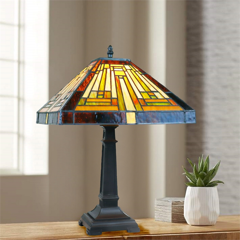Chloe Lighting Innes Mission 1-Light Glass/Metal Table Lamp in Blackish Bronze