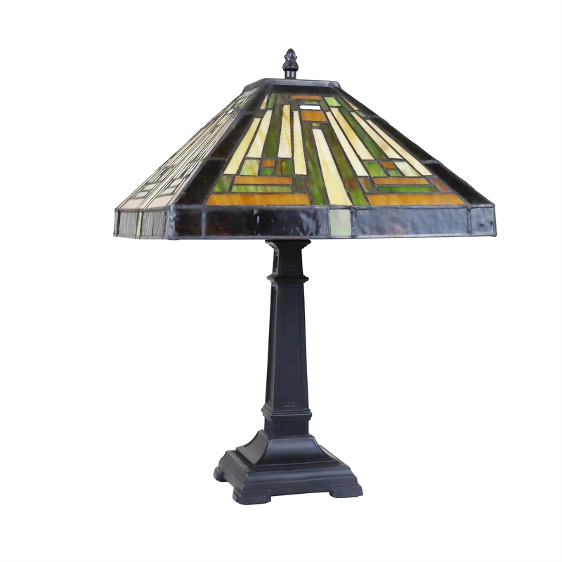 Chloe Lighting Innes Mission 1-Light Glass/Metal Table Lamp in Blackish Bronze