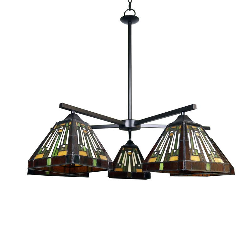 Chloe Lighting Innes Mission 5-Light Glass Large Chandelier in Bronze/Brown