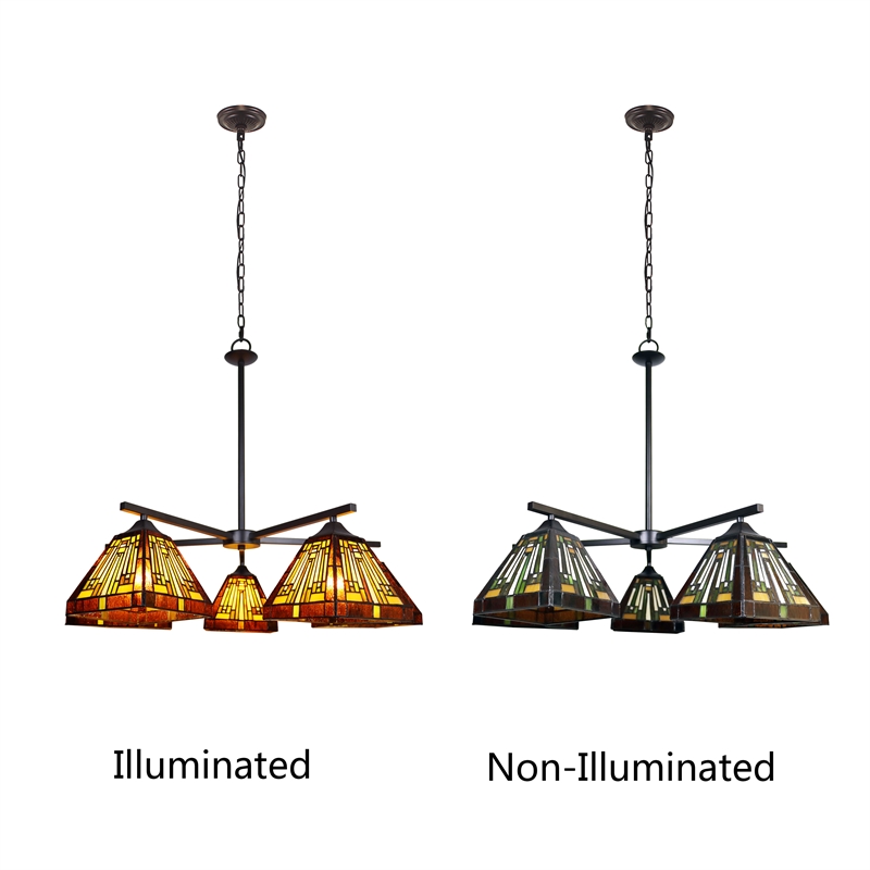 Chloe Lighting Innes Mission 5-Light Glass Large Chandelier in Bronze/Brown