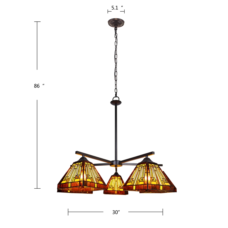 Chloe Lighting Innes Mission 5-Light Glass Large Chandelier in Bronze/Brown