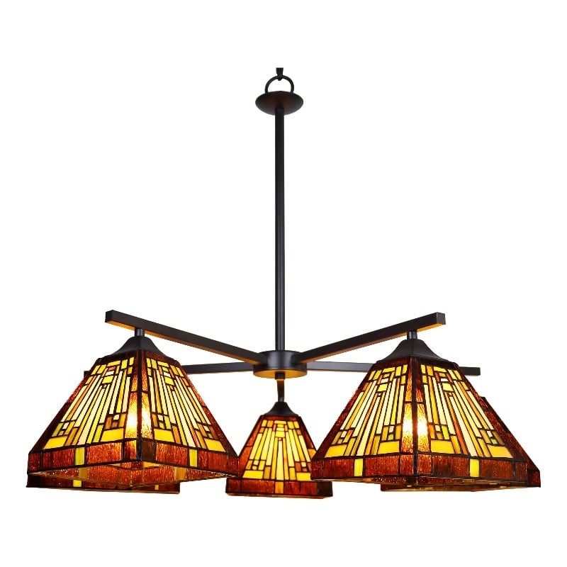 Chloe Lighting Innes Mission 5-Light Glass Large Chandelier in Bronze/Brown