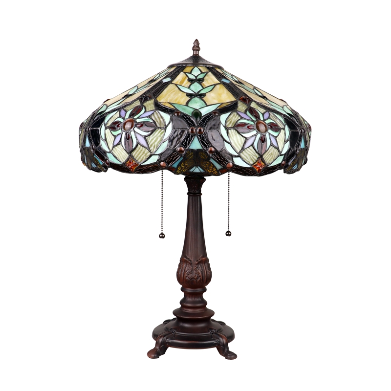 Chloe Lighting Cora Victorian 2-Light Glass/Metal Table Lamp in Multi-Color