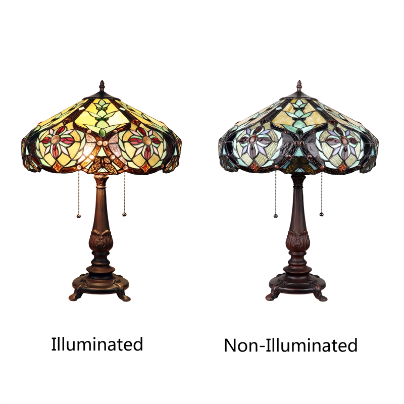 Chloe Lighting Cora Victorian 2-Light Glass/Metal Table Lamp in Multi-Color