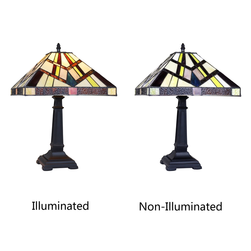 Chloe Lighting Vincent Mission 1-Light Glass Table Lamp in Multi-Color