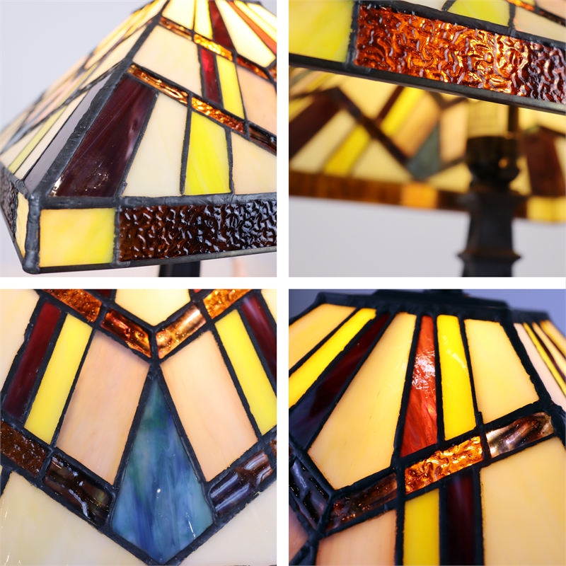 Chloe Lighting Vincent Mission 1-Light Glass Table Lamp in Multi-Color
