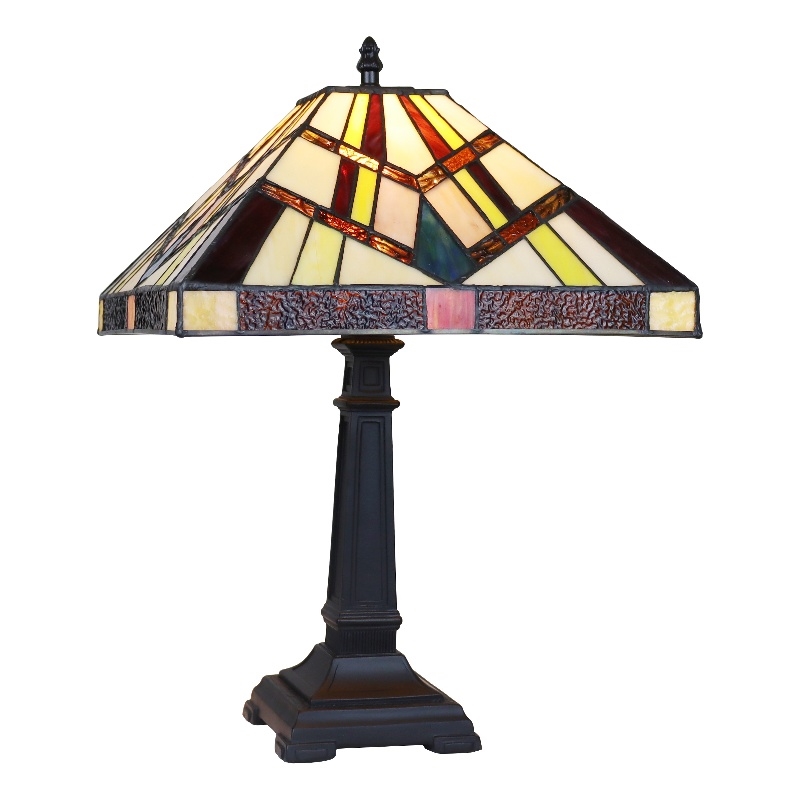 Chloe Lighting Vincent Mission 1-Light Glass Table Lamp in Multi-Color