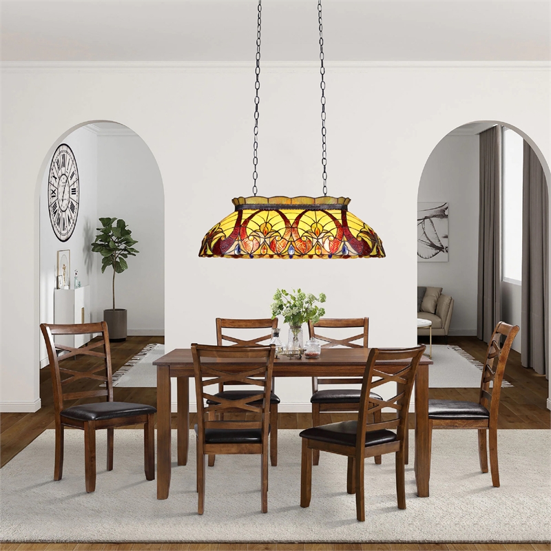 Chloe Lighting Adia Victorian 3-Light Glass/Iron Island Pendant in Multi-Color