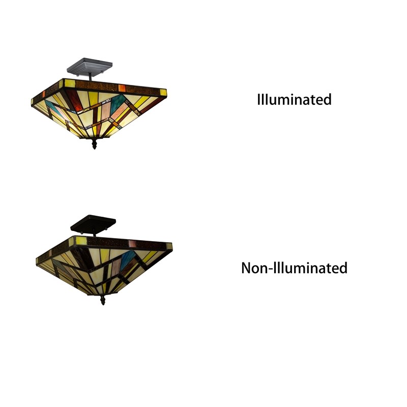 Chloe Lighting Vincent Mission 2-Light Glass Semi-Flush Light in Multi-Color