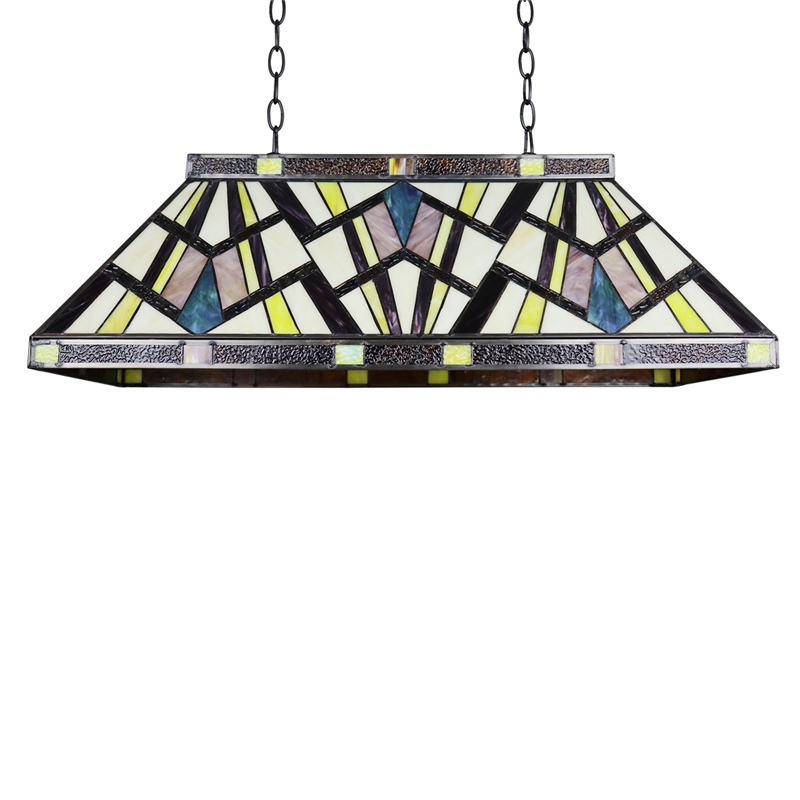 Chloe Lighting Vincent Mission 3-Light Glass Island Pendant in Multi-Color