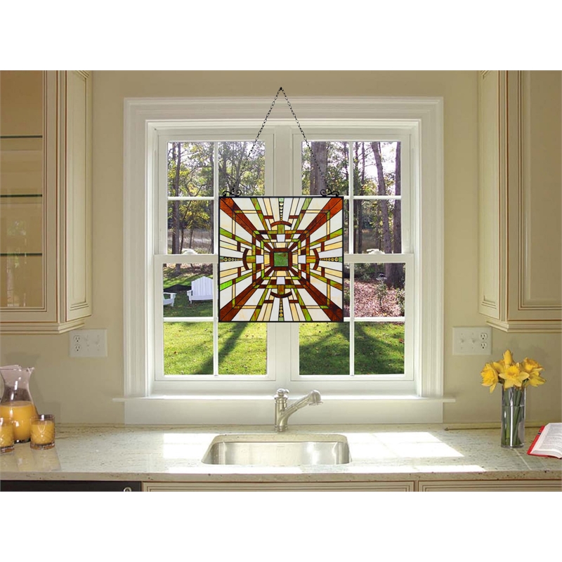 Chloe Lighting Farley Mission Glass & Metal Window Panel in Brown/Green