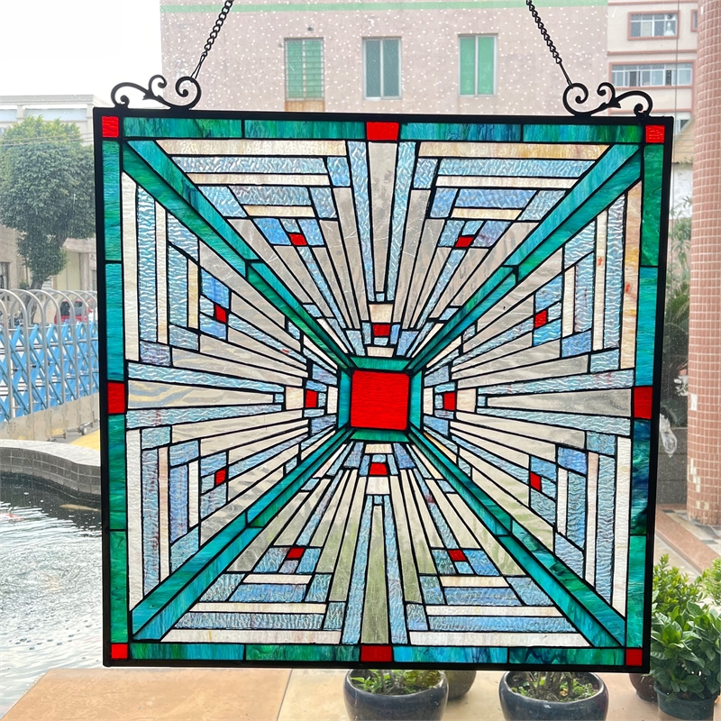 Chloe Lighting Innes Mission Glass/Copper Window Panel in Multi-Color