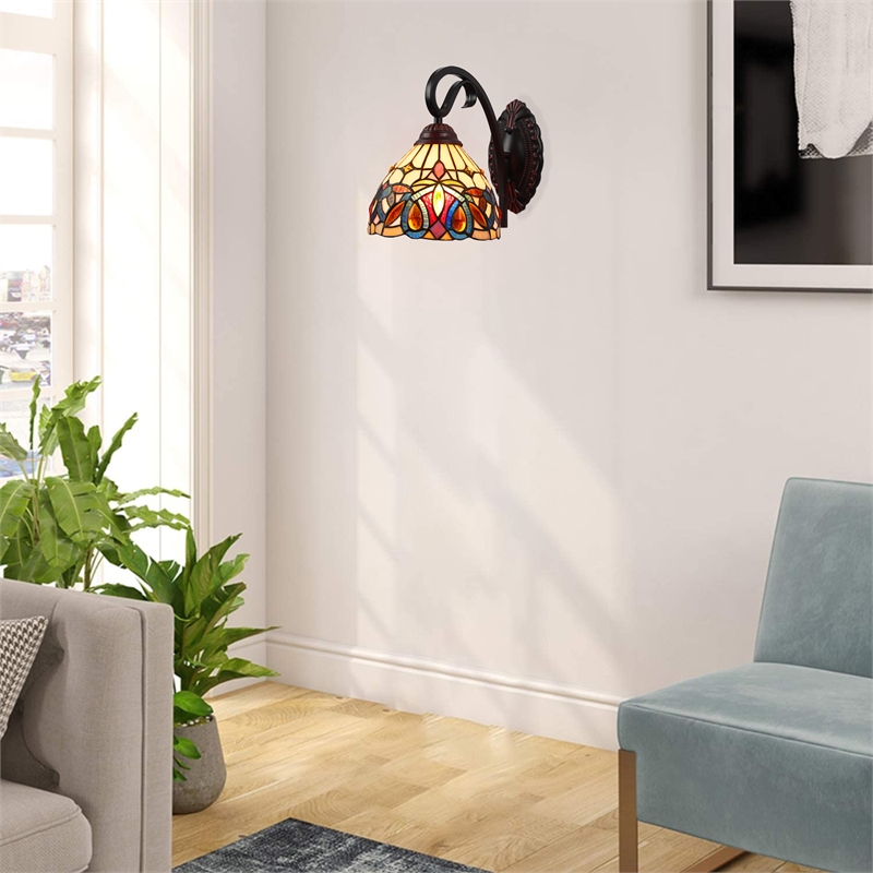 Chloe Lighting Serenity Victorian 1-Light Iron/Glass Wall Sconce in Dark Bronze