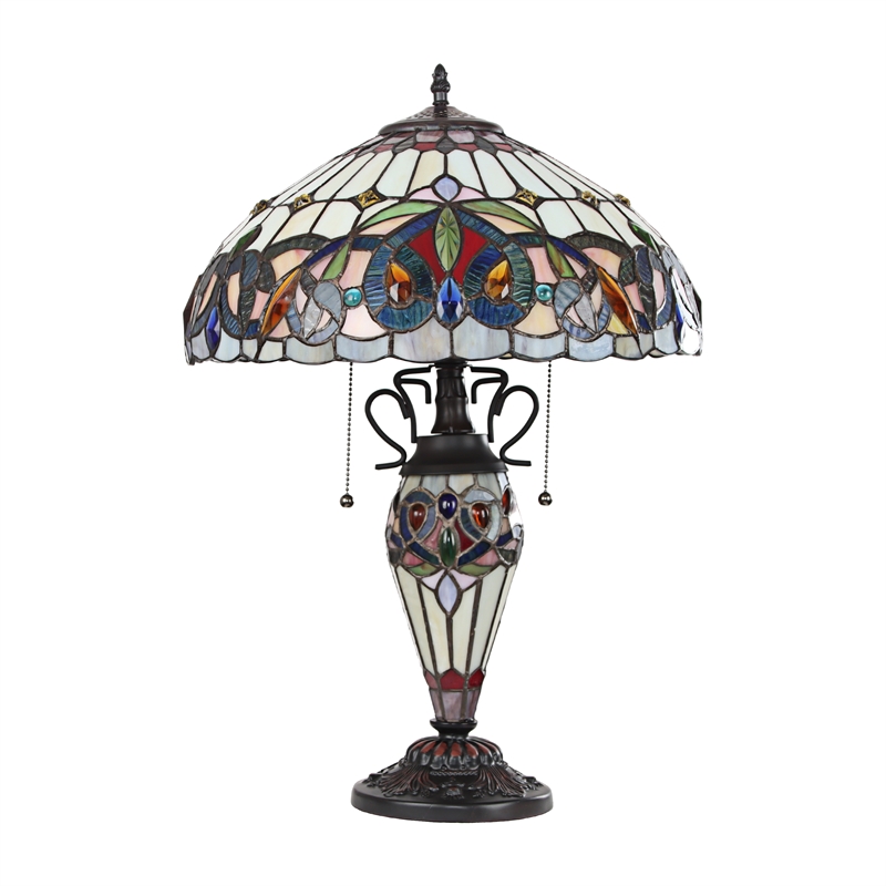 Chloe Lighting Serenity Victorian 3-Light Glass Table Lamp in Multi-Color
