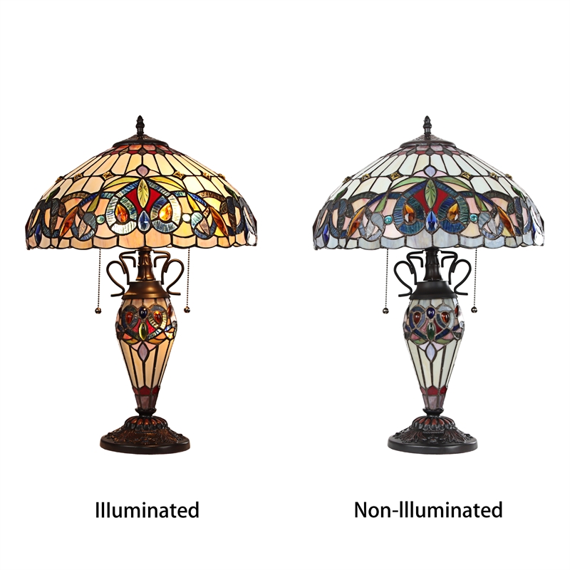 Chloe Lighting Serenity Victorian 3-Light Glass Table Lamp in Multi-Color