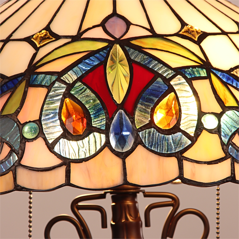 Chloe Lighting Serenity Victorian 3-Light Glass Table Lamp in Multi-Color