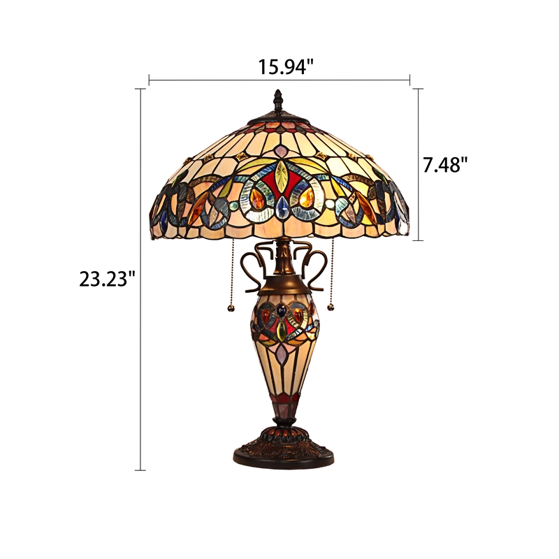 Chloe Lighting Serenity Victorian 3-Light Glass Table Lamp in Multi-Color