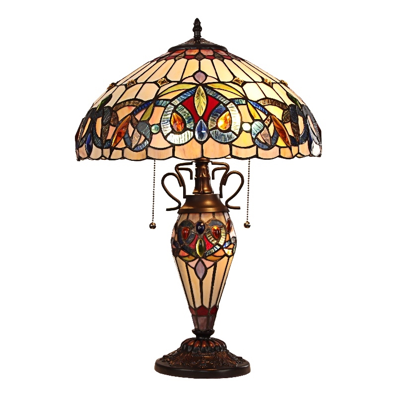 Chloe Lighting Serenity Victorian 3-Light Glass Table Lamp in Multi-Color