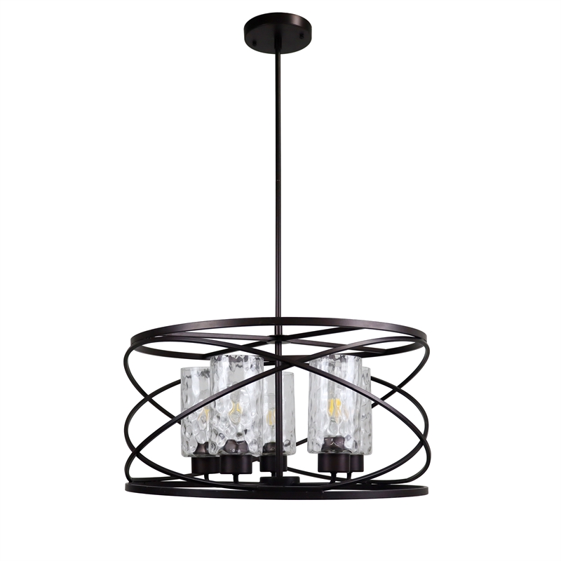 Chloe Lighting Ironclad 5-Light Glass Large Pendant in Oil Rubbed Bronze