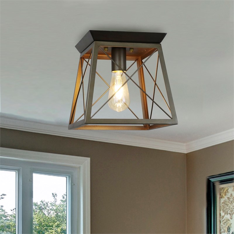 Chloe Lighting Farmhouse 1-Light Metal Ceiling Flush Fixture in Bronze/Gold