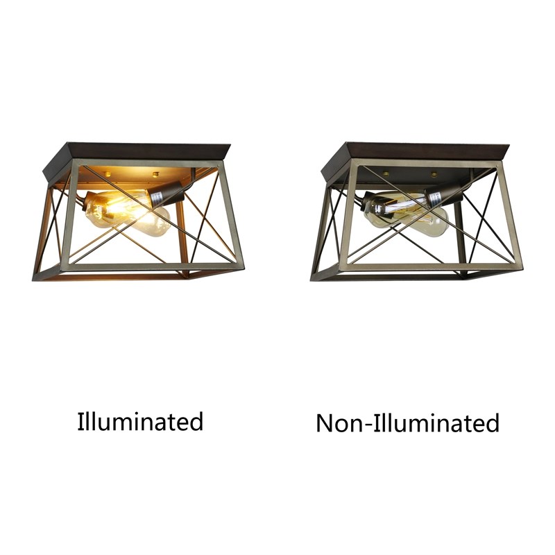 Chloe Lighting Farmhouse 2-Light Metal Ceiling Flush Fixture in Bronze/Gold