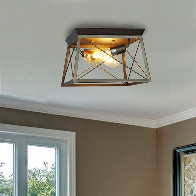 Chloe Lighting Farmhouse 2-Light Metal Ceiling Flush Fixture in Bronze/Gold