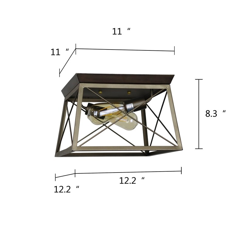 Chloe Lighting Farmhouse 2-Light Metal Ceiling Flush Fixture in Bronze/Gold